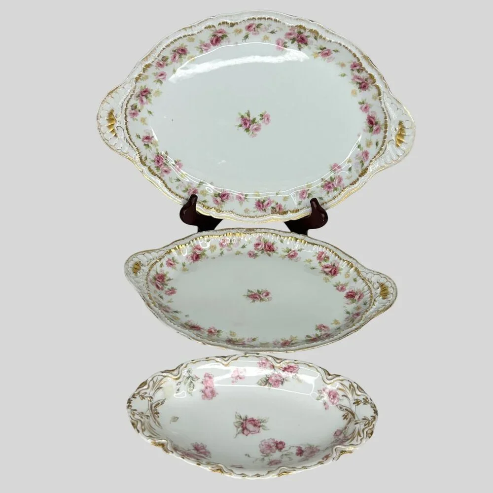 Theodore Haviland Limoges France Floral Oval Serving Platter Set With‎ Gold Trim